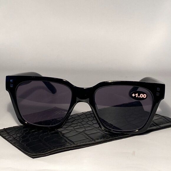 Reading Sunglasses Sun Readers 1.00 Chunky Black Frames NWT main image 5